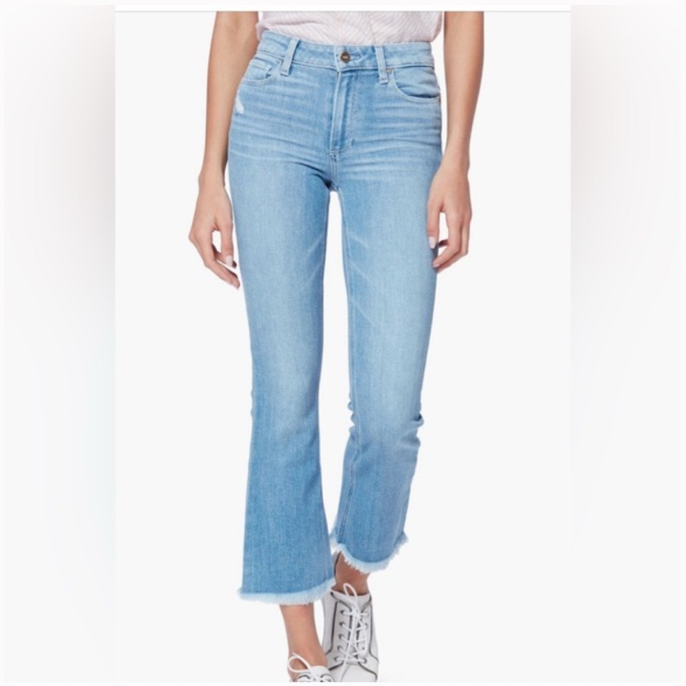 PAIGE Colette Crop Flare Raw Hem color: Daybreak Light Wash